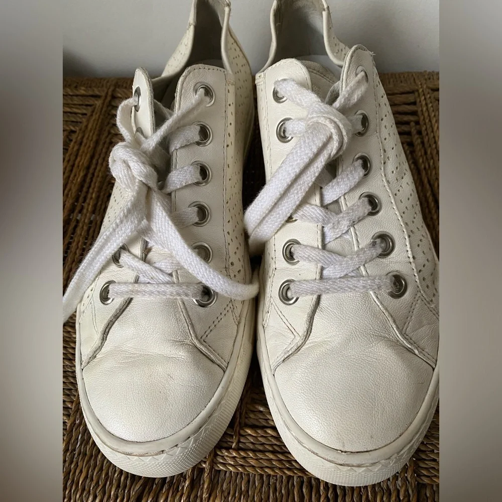 Paul Green Shoes Women's 5.5 Perforated White Sneakers Leather